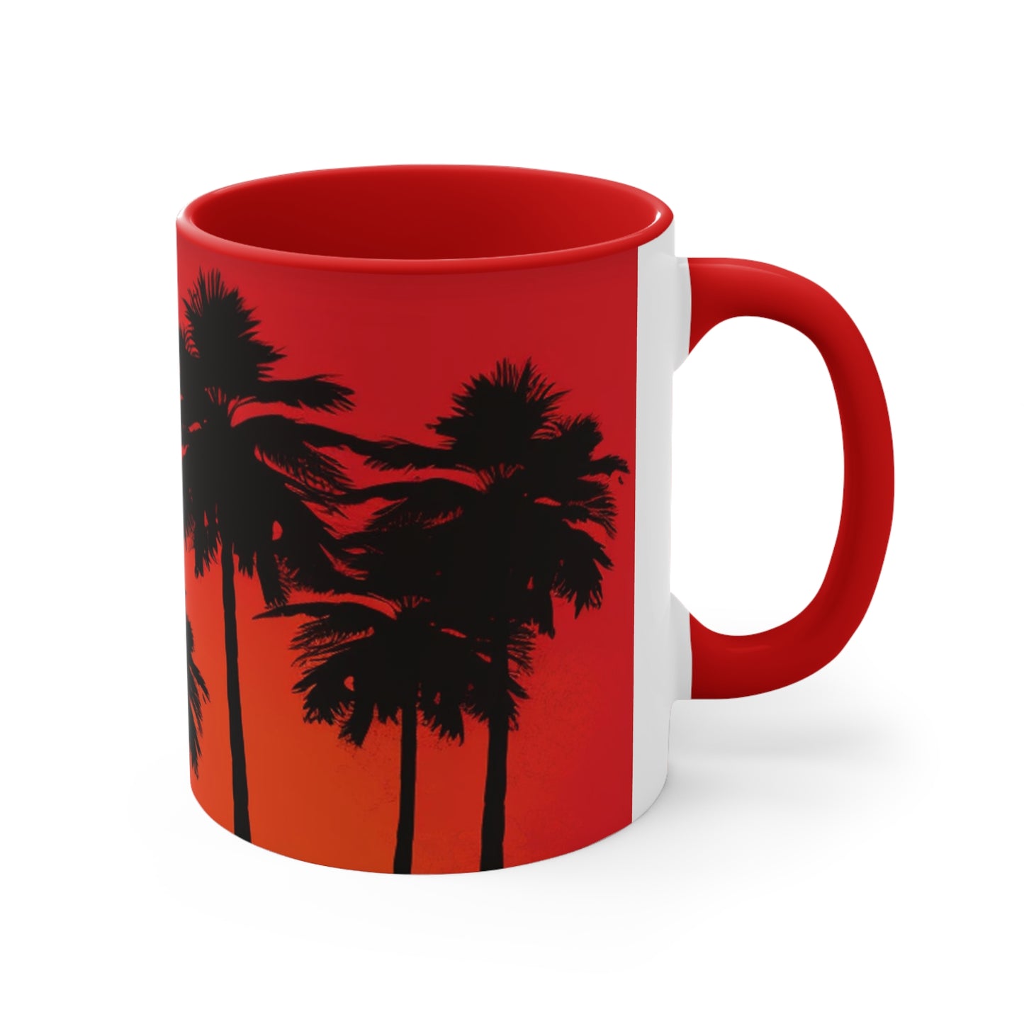 Tropical  Coffee Mug, 11oz red black white palm trees